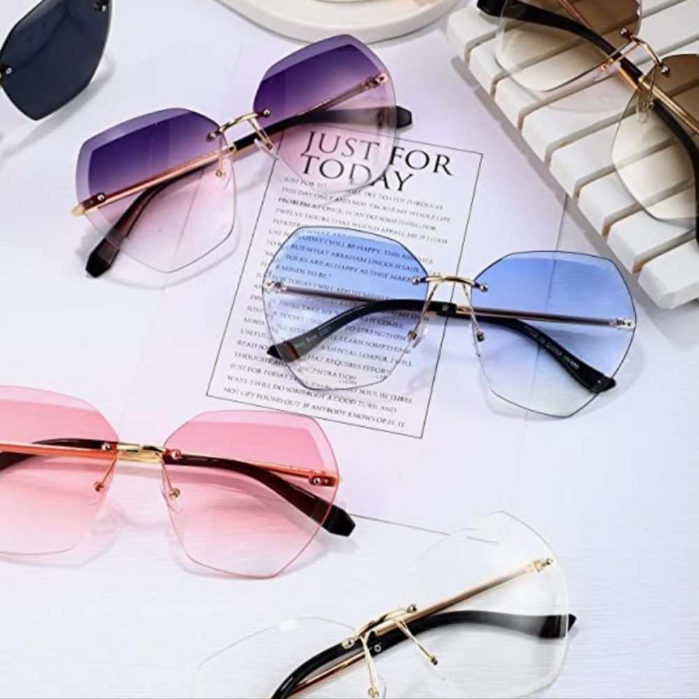 Diamond Cut Oversized Rimless Women Sunglasses